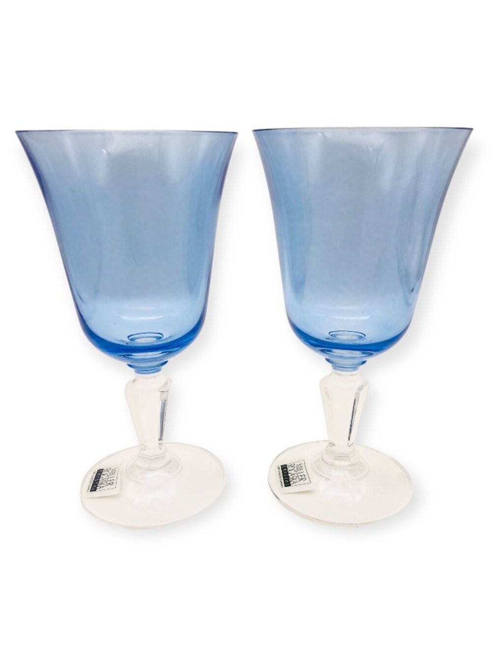 2 New Miller Roganska Lead Crystal Water Goblets Alfresco Blue Hand Blown MINT